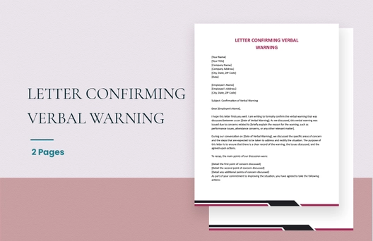 Letter Confirming Verbal Warning Letter Confirming Verbal Warning