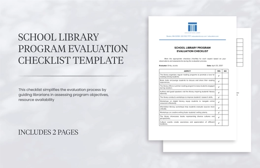 School Library Program Evaluation Checklist Template