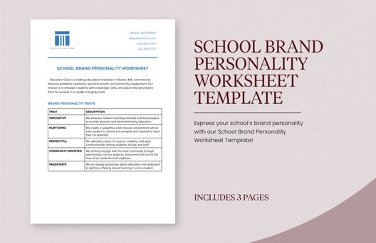 School Brand Personality Worksheet Template