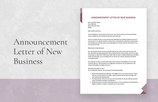 Announcement Letter of New Business