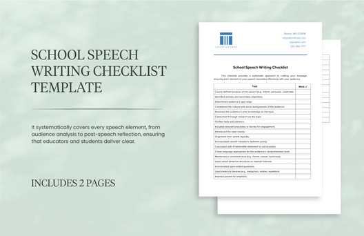 School Speech Writing Checklist Template