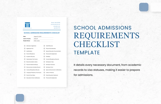 School Admissions Requirements Checklist Template