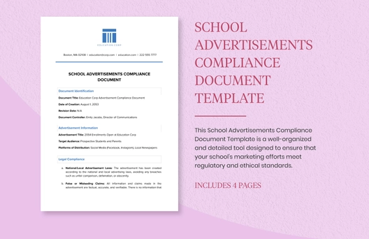 School Advertisements Compliance Document Template School Advertisements Compliance Document Template