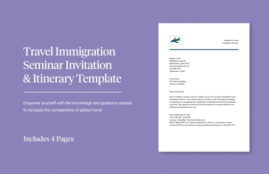 Travel Immigration Seminar Invitation & Itinerary Template