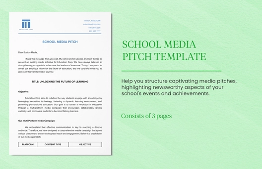School Media Pitch Template School Media Pitch Template