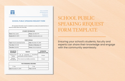 School Public Speaking Request Form Template