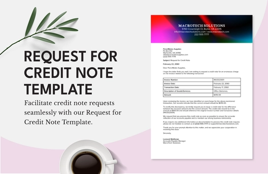 Request for Credit Note Template Request for Credit Note Template