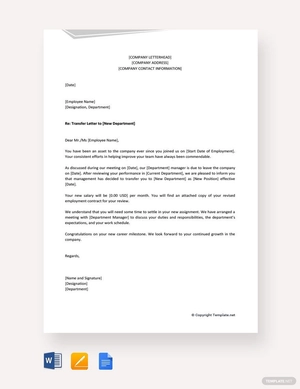 Employee Transfer Letter from One Department to Another