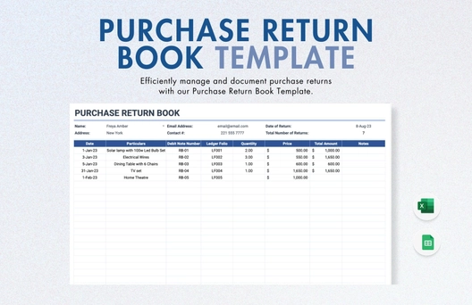 Purchase Return Book Template