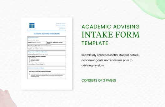 Academic Advising Intake Form Template