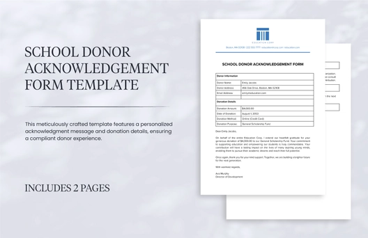 School Donor Acknowledgement Form Template
