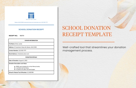 School Donation Receipt Template