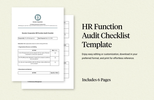 HR Function Audit Checklist Template HR Function Audit Checklist Template