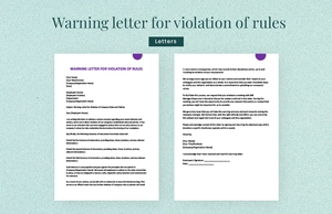 Warning letter for violation of rules