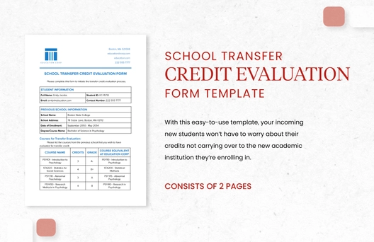 School Transfer Credit Evaluation Form Template