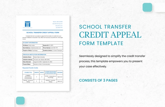 School Transfer Credit Appeal Form Template