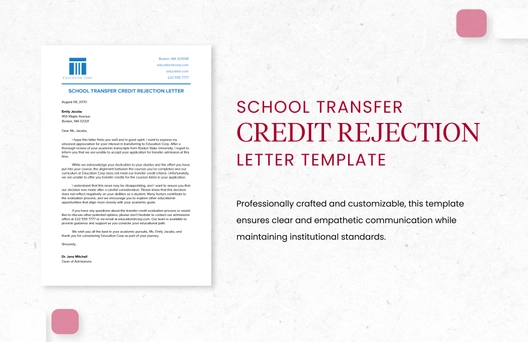 School Transfer Credit Rejection Letter Template