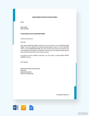 Bank Reference Letter for Account Opening