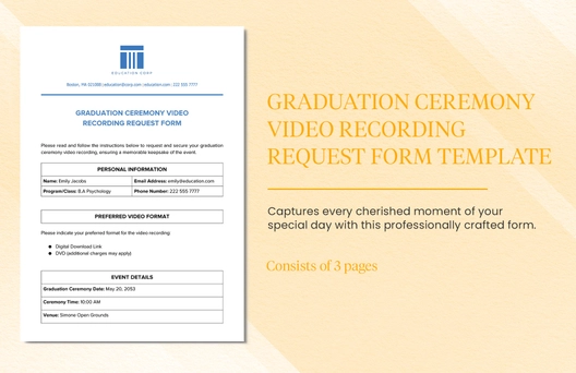 Graduation Ceremony Video Recording Request Form Template