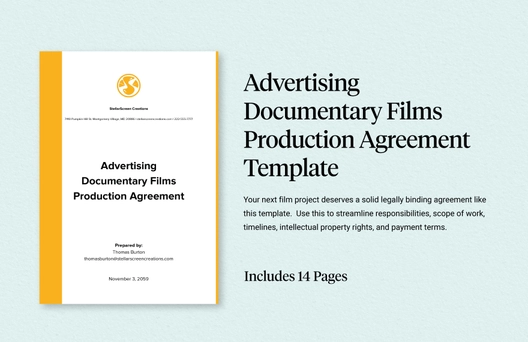 Advertising Documentary Films Production Agreement Template