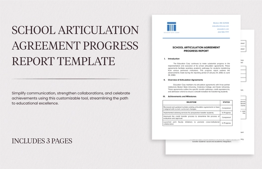 School Articulation Agreement Progress Report Template