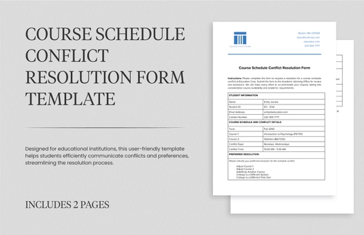 Course Schedule Conflict Resolution Form Template