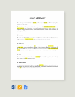 Sublet Agreement Template