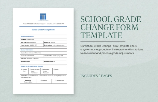 School Grade Change Form Template
