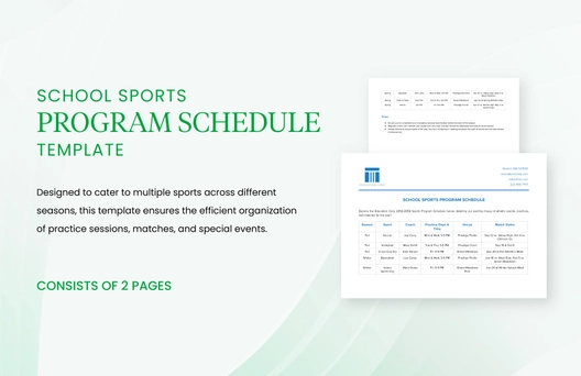 School Sports Program Schedule Template School Sports Program Schedule Template