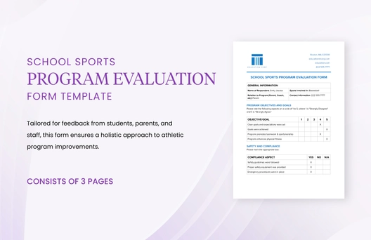 School Sports Program Evaluation Form Template School Sports Program Evaluation Form Template