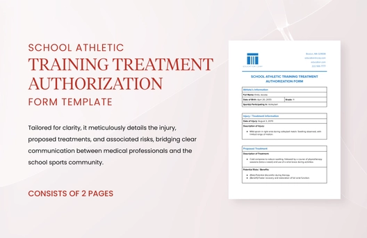 School Athletic Training Treatment Authorization Form Template