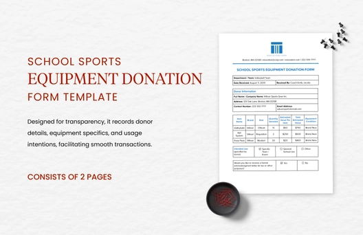 School Sports Equipment Donation Form Template School Sports Equipment Donation Form Template