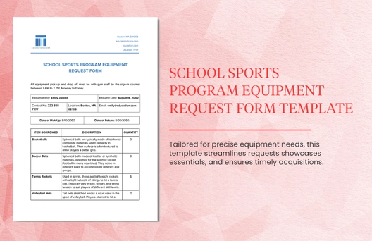 School Sports Program Equipment Request Form Template School Sports Program Equipment Request Form Template