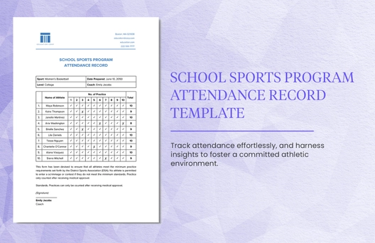 School Sports Program Attendance Record Template School Sports Program Attendance Record Template
