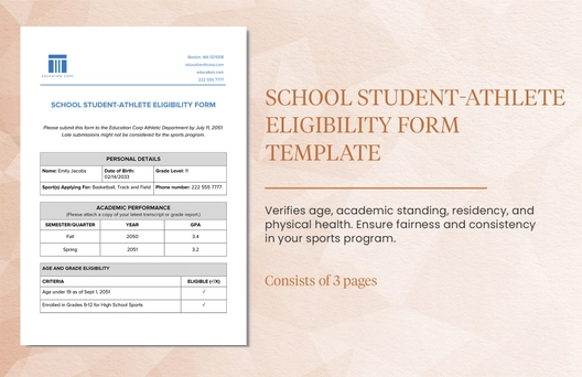 School Student-Athlete Eligibility Form Template School Student-Athlete Eligibility Form Template