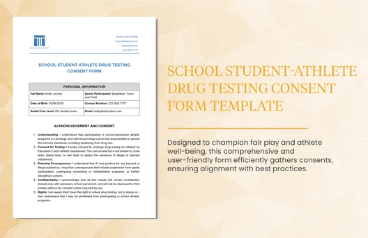 School Student-Athlete Drug Testing Consent Form Template School Student-Athlete Drug Testing Consent Form Template