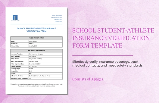 School Student-Athlete Insurance Verification Form Template
