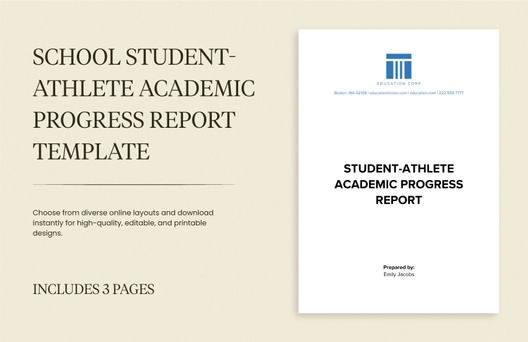 School Student-Athlete Academic Progress Report Template