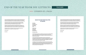 End Of The Year Thank You Letter To Teacher