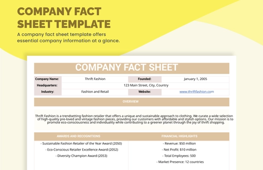 Company Fact Sheet Template
