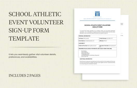School Athletic Event Volunteer Sign-Up Form Template