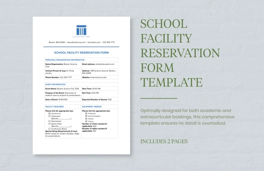 School Facility Reservation Form Template