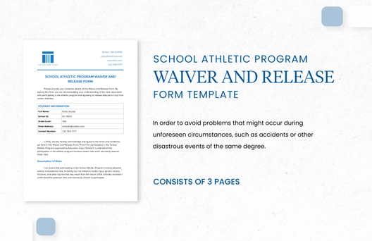 School Athletic Program Waiver and Release Form Template