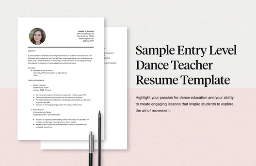 Sample Entry Level Dance Teacher Resume Template