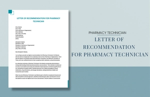 Letter Of Recommendation For Pharmacy Technician