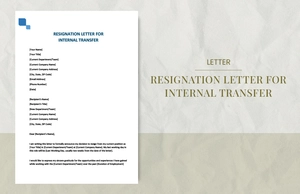 Resignation letter for internal transfer