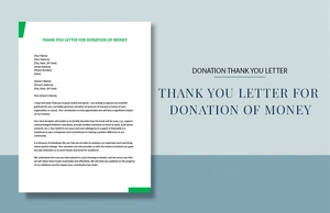 Thank You Letter For Donation Of Money