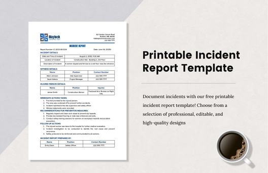 Printable Incident Report Template