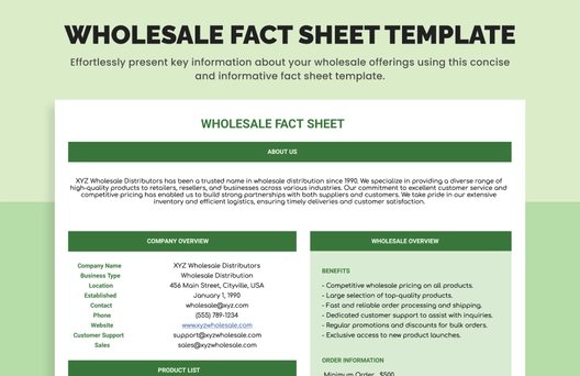 Wholesale Fact Sheet template