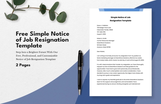 Simple Notice of Job Resignation Template